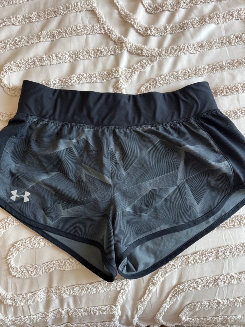 Under Armour Women's Black and Gray Geo-Pattern Athletic Shorts